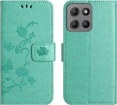 Coverup Hoesje - Geschikt voor Motorola Moto G15 / G17 (Power) Hoesje - Coverup Bloemen & Vlinders Book Case - Mintgroen