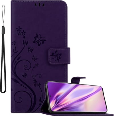 Cadorabo Hoesje geschikt voor Samsung Galaxy NOTE 20 ULTRA in BLOEMEN DONKER PAARS - Beschermhoes in bloemmotief met magnetische sluiting, standfunctie en kaartsleuven Book Case Cover Etui