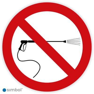 Simbol® - Stickers Verboden met hogedruk te reinigen - Hogedrukreinigers verboden - Formaat ø 5 cm.
