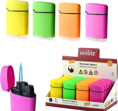 Unilite - 20 stuks Turbo aanstekers - soft touch - jetflame - navulbaar- verstelbaar vlam - wind aanstekers