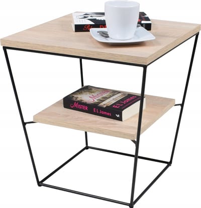 FutuStal Serie V - Druciany Salontafel - 40x40 cm - Zwart Mat - Dąb Sonoma
