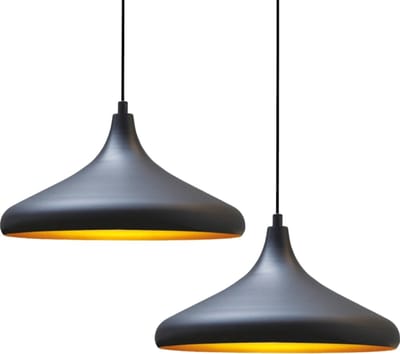 Bamyum Champion 2x Zwart Hanglampen Metalen 2xE27 Fitting Ø 35 cm Pendellamp Voor Binnen Binnenkleur is Goud