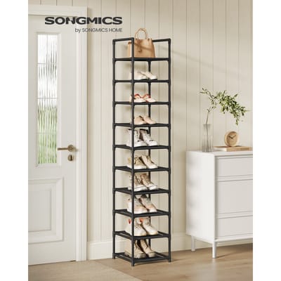 SONGMICS schoenenrek 10 lagen schoenenplank schoenenopberger, 33x33x173 cm, metalen rher, non-woven