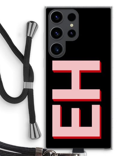 Gepersonaliseerd - Case Company® - Hoesje met koord geschikt voor Samsung Galaxy S23 Ultra hoesje met Koord - Monogram - Telefoonhoesje met Zwart Koord - Bescherming aan alle Kanten en Over de Schermrand