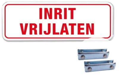 Bord Inrit Vrijlaten - Weerbestendig Aluminium - 40x15 cm - Bevestiging: Met hekbeugels (voor spijlen- of gaashek)
