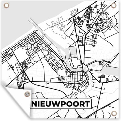 Tuin poster Stadskaart – Zwart Wit - Kaart – Nieuwpoort – België – Plattegrond - 200x200 cm - Tuindoek