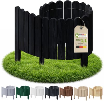 Floranica borderrand plantenborder 10 x 100 cm zwart graskant houten tuinafsluiting houten hekwerk flexibele rollborder