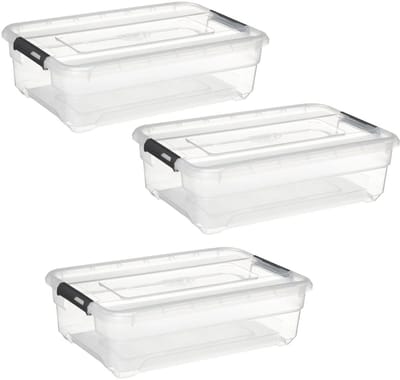 5Five opberg kist met deksel - 3x - Solutions Box - 26 liter - 58 x 39 x 18 cm - kunststof - transparant
