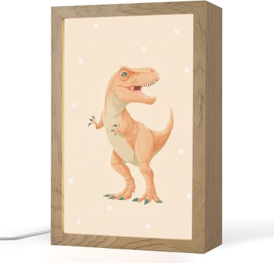 Nachtlampje 20x30 cm - Kinder lampje - Dino - T-Rex - Oranje - Stippen - Tafellamp kinderkamer - Slaapkamer lamp - Bedlamp kinderen - Kinderlampje stopcontact - Wandlamp babykamer - Nachtlampjes