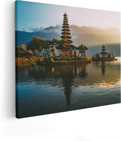 Artaza Canvas Schilderij Zonsondergang - 50x40 cm - Wanddecoratie Bergen - Muurdecoratie Bali - Kamer Accessoires