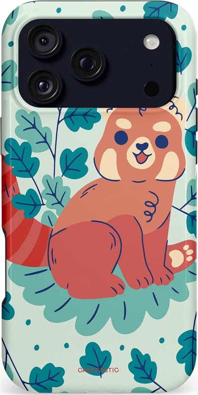 Casetastic hoesje geschikt voor Apple iPhone 17 Pro Max - MagSafe - Dubbellaagse bescherming - Rode panda tuin - Fashion Case - Lichtgrijs Petrol Koraal Crème