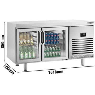 GGM Gastro Bar Getränkekühltisch Premium PLUS - EN 600x400 - mit 2 Glastüren & Durchreiche Zilver