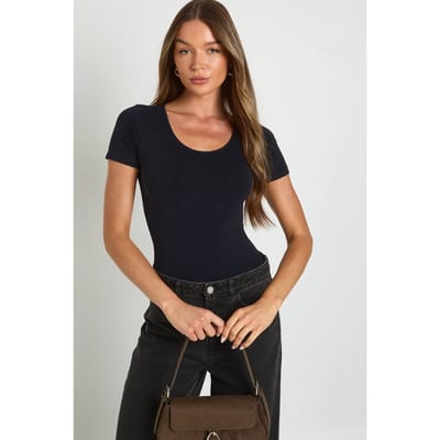 boohoo Dames Naadloze body met ronde hals en korte mouwen | Zwart | Maat: Small