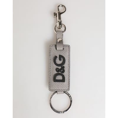 Grijze Leren Logo Metaalring Sleutelhangerhouder Mannen Sleutelhanger