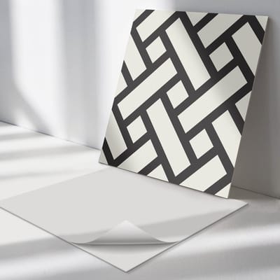 Wallfluent Vinyl Tegels - Verweven Geometrisch Patroon Zelfklevende Vinyl Tegels - 30 cm x 30 cm - Zwart Vinyl Tegels - 9 stuks - Vierkant PVC Tegels - Patroon Plaktegels - Vinyl Wandtegels - Plaktegels Keuken en Badkamer