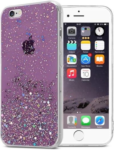 Cadorabo Hoesje geschikt voor Apple iPhone 6 / 6S in Paars met Glitter - Beschermhoes van flexibel TPU silicone met fonkelende glitters Case Cover Etui