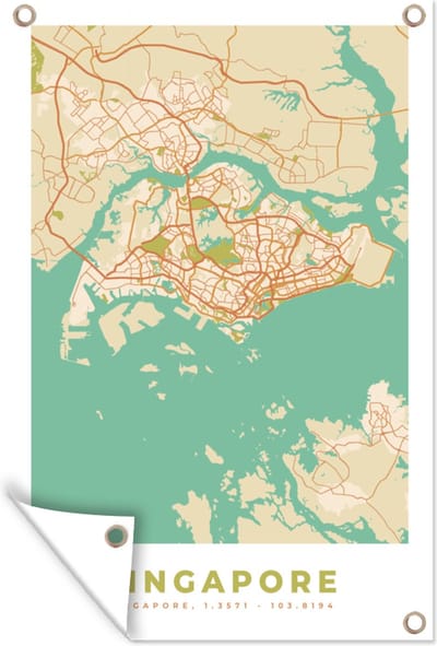 Muurdecoratie Singapore - Plattegrond - Stadskaart - Vintage - Kaart - 120x180 cm - Tuinposter - Tuindoek