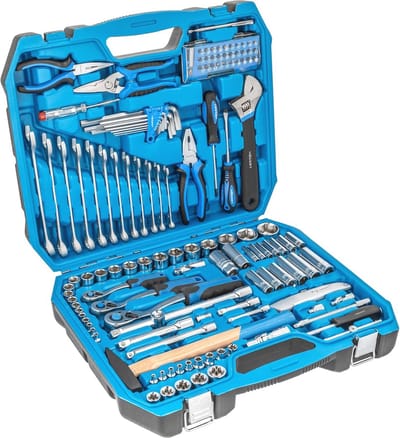 Gereedschapsset met dopsleutels, bits en accessoires - Chroom-vanadium staal, Verzinkt, Ratelmechanisme