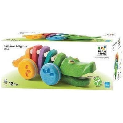 PlanToys Regenboorg Krokodil Baby- en peuterspeelgoed Houten speelgoed
