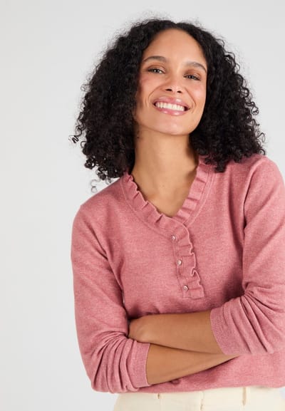 Damart - Trui kraag met volant mix van wol - Dames - Roze - XS