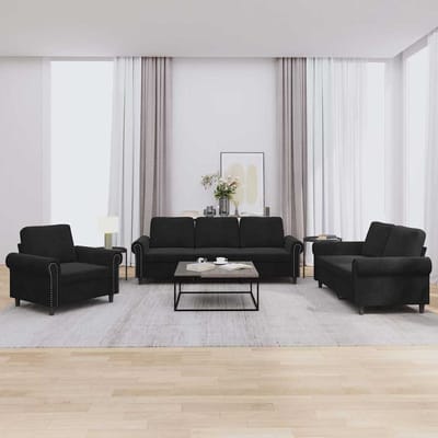 vidaXL - 3-delige - Loungeset - met - kussens - fluweel - zwart