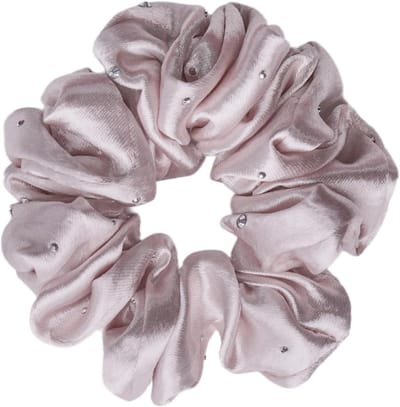 Zachte satijnen haarelastiekjes met strass-steentjes, perfect voor dik en lang haar, beige kleur, ideaal voor dames