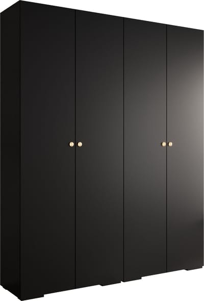 Opbergkast Kledingkast met 4 draaideuren Garderobekast slaapkamerkast Kledingstang met planken | Gouden Handgrepen, elegante kledingkast, glamoureuze stijl (LxHxP): 200x237x47 cm - IVONA 2 (Zwart, 200 cm)