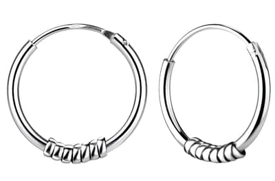 Joy|S - Zilveren Bali oorringen - 14 mm - geoxideerd - t99