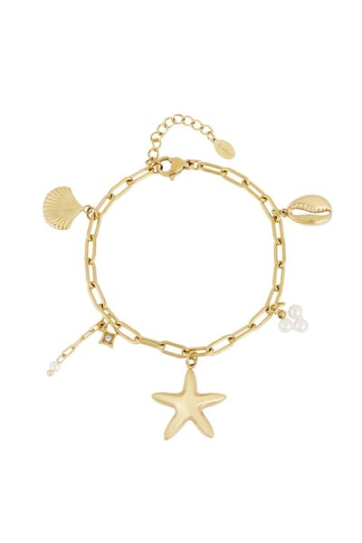beachy vibe armband-bedels- schelp- zeester-goudkleur