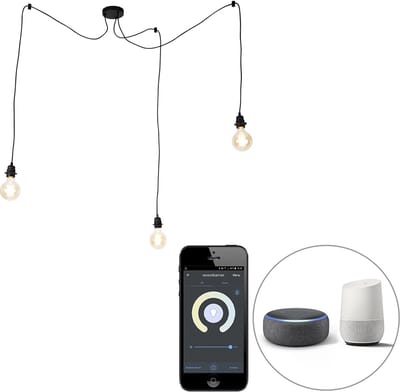 QAZQA cava luxe - Moderne LED Smart Hanglamp incl. wifi - 3 lichts - Ø 40 cm - Zwart - Woonkamer | Slaapkamer | Keuken