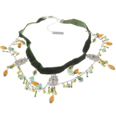 Behave - Groene velours choker - Bohemian accent met bedeltjes