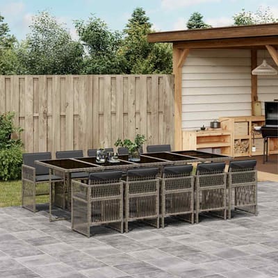 vidaXL - 11-delige - Tuinset - met - kussens - poly - rattan - gemengd - beige