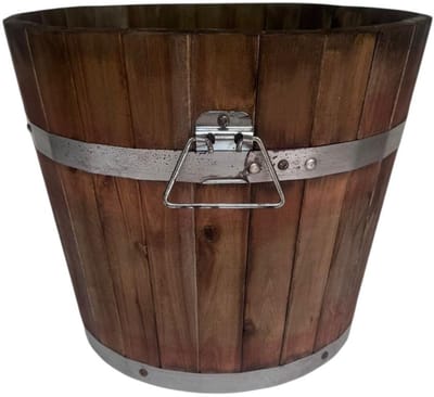 Plantenbak van Bruin Acaciahout met Handgreep – 38x32 cm – FSC-gecertificeerd – Extra Ruime Houten Kuip voor Binnen en Buiten
