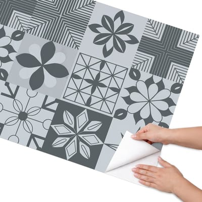 Coloray Meubel Wrap Folie - Grijs Meubelfolie - 75x150 cm - Plakfolie Meubels Veel tegels - Decoratiefolie Zelfklevend - Geometrische Meubelfolie - Meubelfolie Zelfklevend - Badkamer decoratie - Geometrie