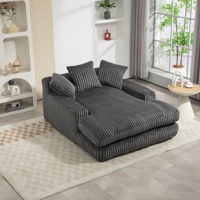 MODFU Chaise Longue Vloersofa - Zacht Ribfluweel - Modern - Voor Woonkamer Of Kantoor - Donkergrijs - 125x155x63 Cm