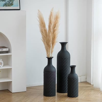 Dailygoods - Sziqiqi Extra grote zwarte vloervazen - 68/51/41cm hoge metalen staande vaas set van 3 moderne honingraattextuur grote vaas voor woonkamer slaapkamer oversized bloemenvaas voor pampas's