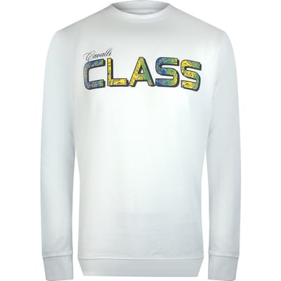 Cavalli Class Levendige Bloemenlogo Off-white Sweatshirt