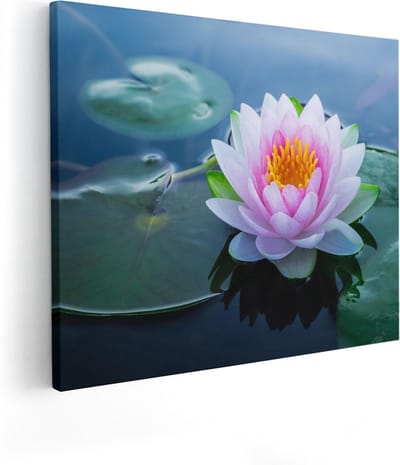 Artaza Canvas Schilderij Lotusbloem - 50x40 cm - Muurdecoratie Botanisch - Wanddecoratie Vijver - Kamer Accessoires