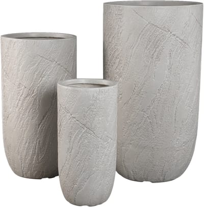 PTMD Berwin Beige Fiber Cement Rock Pot Set Of 3 High