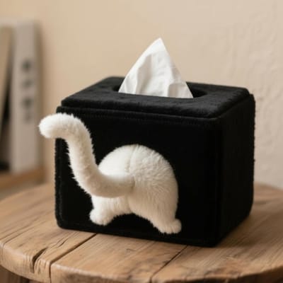 KZQ Grappige Pluche Tissuehouder Kattenkont Vorm Zacht Tissuedispenser Voor Auto En Thuiskantoor Origineel Cadeau