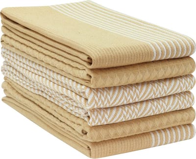 Keukenhanddoeken Set 40 x 61 cm - 100% Katoen Wafelweefsel en Platte Theedoeken voor het Drogen van Gerechten - Zeer Absorberend - Bar - Multifunctioneel - Ophanglus - Pack van 6 - 15 x 25 inch