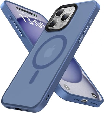 Hoesje Geschikt voor iPhone 15 Pro - Compatibel met MagSafe - Matte Beschermhoes - Back Cover met Magneet - Geschikt voor Draadloos Opladen met Magnetische Ring - Blauw