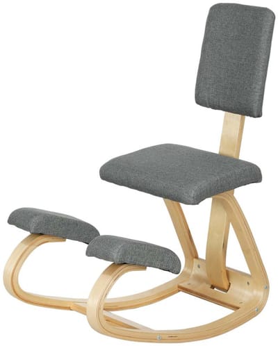 Knielbank Meditatiestoel Ergonomisch ontwerp Met schommelfunctie en rugsteun Comfortabele drukverdeling Bevordert correcte zithouding Stevig houten frame Eenvoudig te monteren Voor thuis of kantoor 51x84x93 cm Grijs