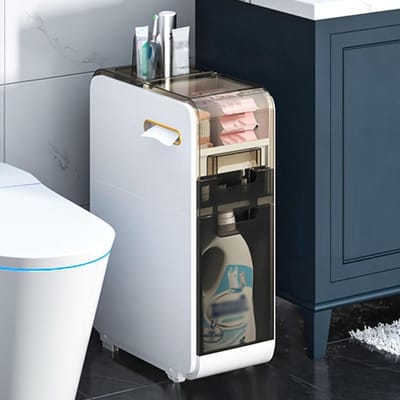 Smalle Badkamerkast - Vloerkast Wielen - Opbergen Toiletpapier - Geen Montage Nodig - 23.3 Inch Hoog - Wit