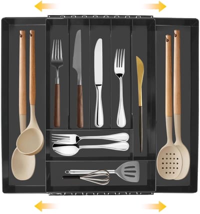 Bestekbak voor laden, schaalbare keukenorganizer, geschikt voor het opbergen van messen, vorken en lepels in de keuken, bestek-organizer