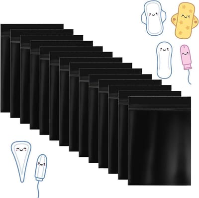 Hygiënische afvalzakjes - 14 stuks - 10 x 15 cm - Geschikt voor producten voor vrouwelijke hygiëne en tampons - Afsluitbaar en geurneutraliserend - Zwart