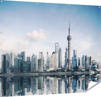 Gards Tuinposter Shanghai Skyline in China - 150x120 cm - Tuindoek - Tuindecoratie - Wanddecoratie buiten - Tuinschilderij