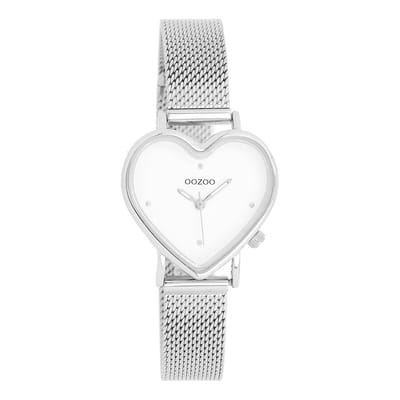 OOZOO Timepieces - Zilverkleurige horloge met zilverkleurige metalen mesh armband - C11413