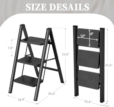 Opvouwbare 3-Treden Ladders – Lichtgewicht, Antislip Pedalen en Stevig Stalen Frame voor Huishoudelijk Gebruik
