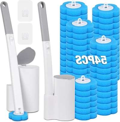Toiletborstel set met 54 reinigingsnavullingen, verlengde handgreep en handige houder voor optimale hygiëne